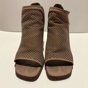 Vince Camuto Taupe Perforated Peep-Toe Mules